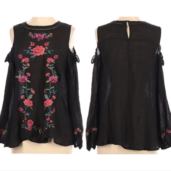 UMGEE Floral Embroidered Gauze Cotton Cold Sleeve Sheer Blouse Top S - Picture 1 of 9